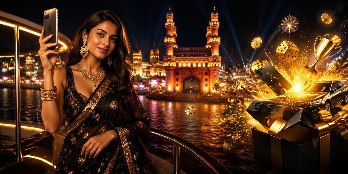 Hyderabad Charminar with Indian casino player using mobile device